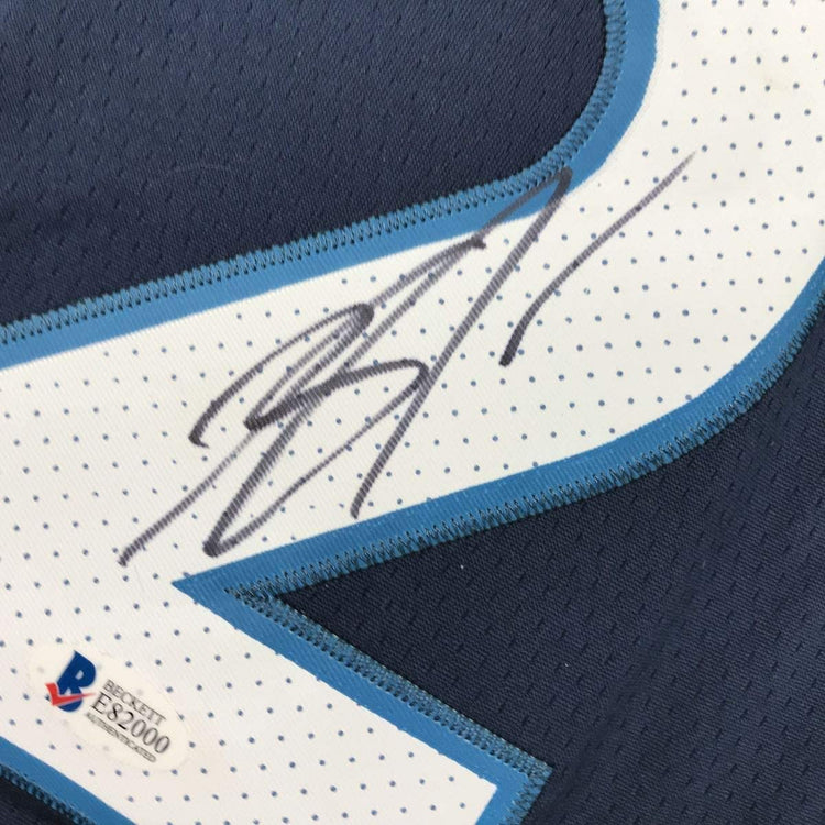Framed Autographed/Signed Karl-Anthony Towns 33x42 Minnesota Blue Basketball Jersey Beckett BAS COA