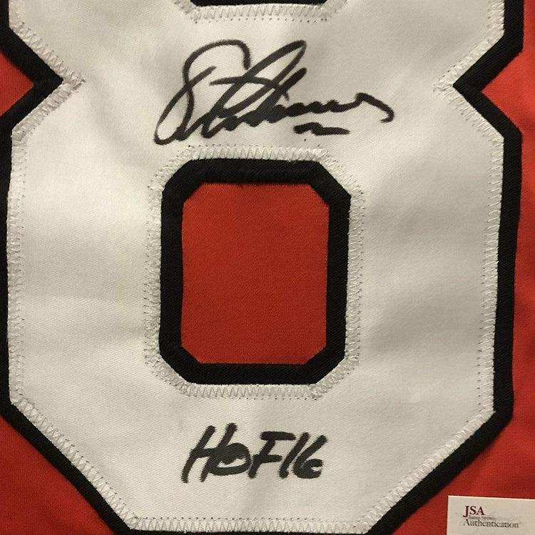 Framed Autographed/Signed Eric Lindros"HOF 16" 33x42 Philadelphia Orange Hockey Jersey JSA COA