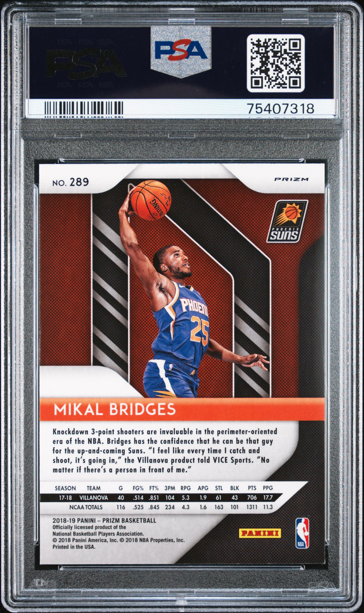 Graded 2018 Panini Prizm Mikal Bridges #289 Red Ice Rookie RC Basketball Card PSA 10 Gem Mint