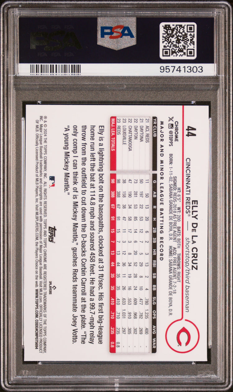 Graded 2024 Topps Chrome Elly De La Cruz #44 Rookie RC Baseball Card PSA 10 Gem Mint