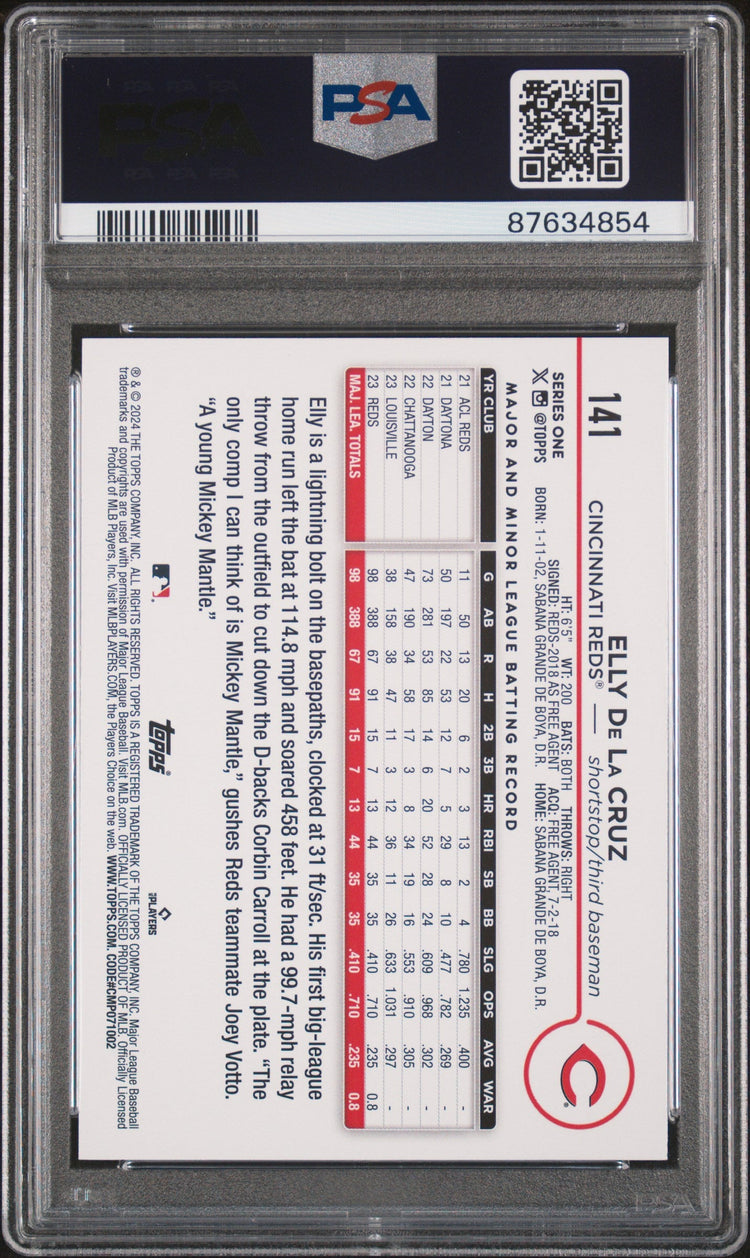 Graded 2024 Topps Elly De La Cruz #141 Rookie RC Baseball Card PSA 9 Mint