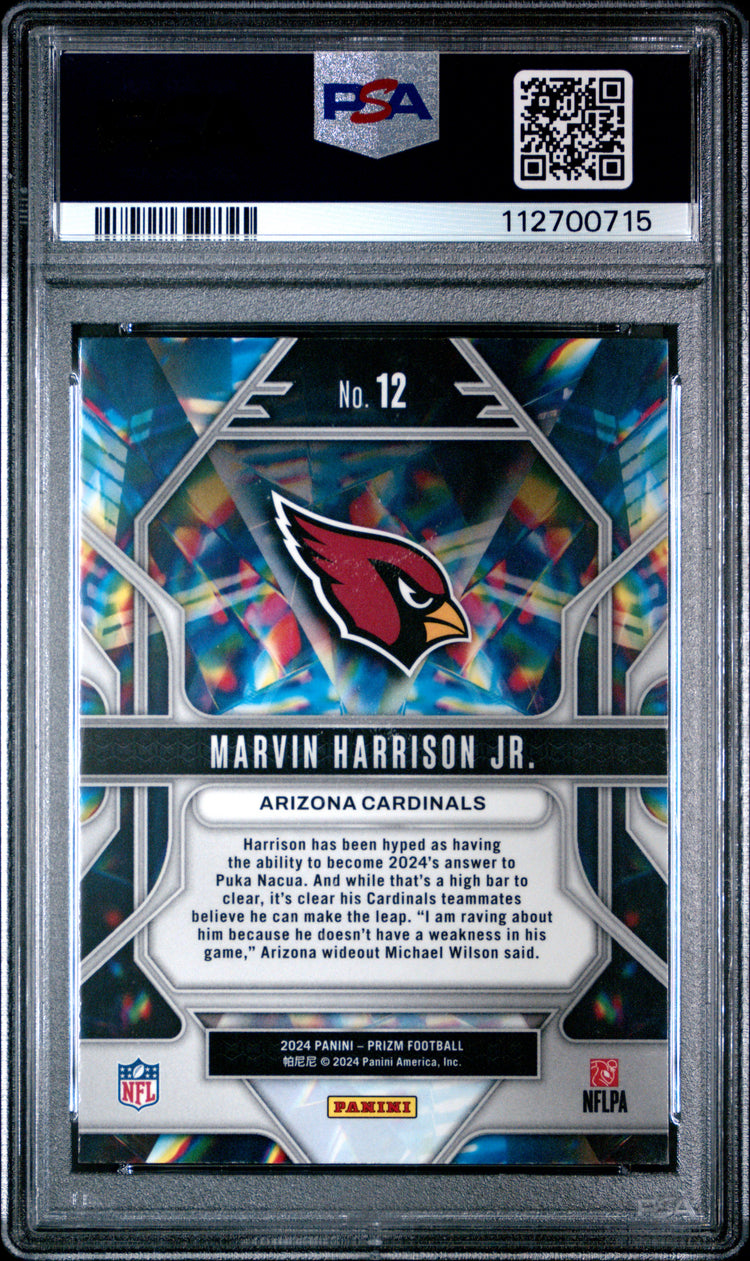 Graded 2024 Panini Prizm Marvin Harrison Jr #12 Prizmatic Rookie RC Football Card PSA 10 Gem Mint