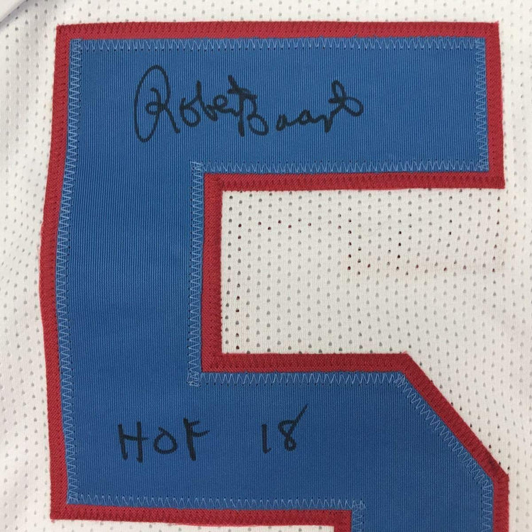 Framed Autographed/Signed Robert Brazile HOF 18 33x42 Houston White Football Jersey JSA COA