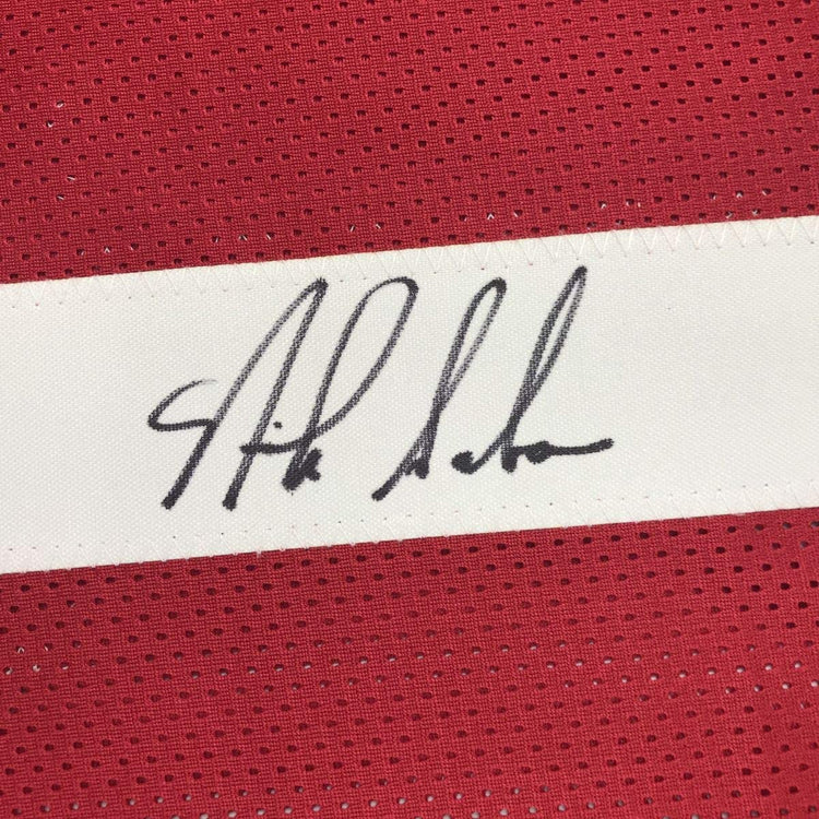 Autographed/Signed Nick Saban Alabama Red College Football Jersey Beckett BAS COA