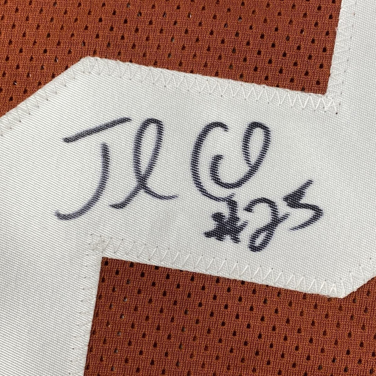 Framed Autographed/Signed Jamaal Charles 33x42 Texas Orange College Football Jersey JSA COA