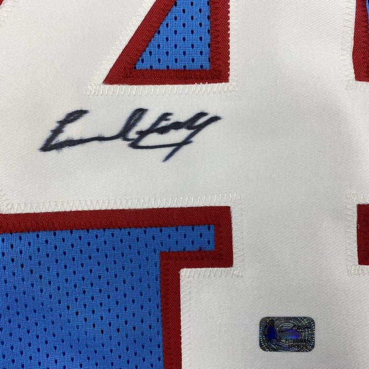 Framed Autographed/Signed Earl Campbell 33x42 Houston Blue Football Jersey Athlete Hologram COA