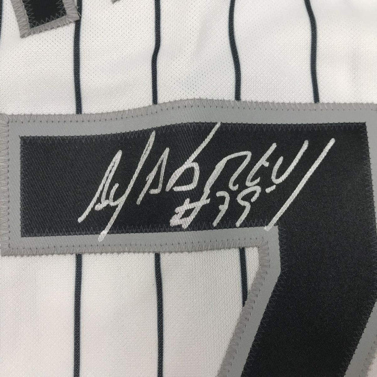 Framed Autographed/Signed Jose Abreu 33x42 Chicago Pinstripe Baseball Jersey PSA/DNA COA
