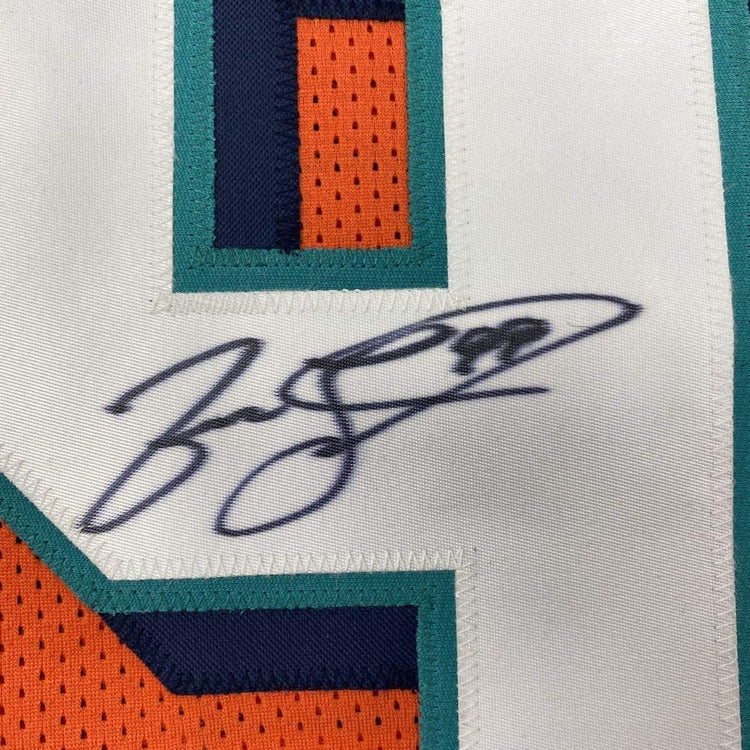 Framed Autographed/Signed Jason Taylor 33x42 Miami Orange Football Jersey JSA COA