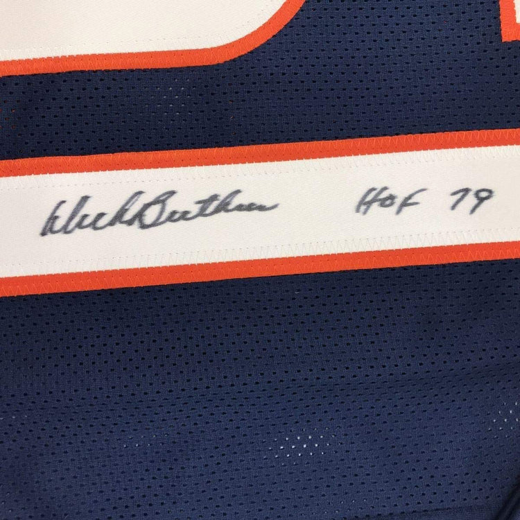 Framed Autographed/Signed Dick Butkus HOF 79 33x42 Chicago Blue Football Jersey Beckett BAS COA