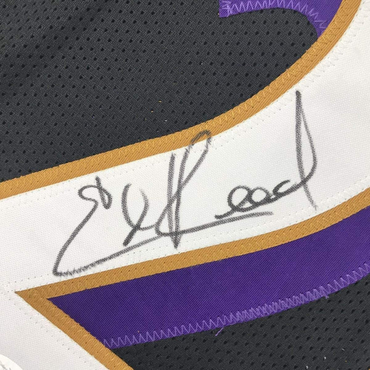 Framed Autographed/Signed Ed Reed 33x42 Baltimore Black Football Jersey JSA COA