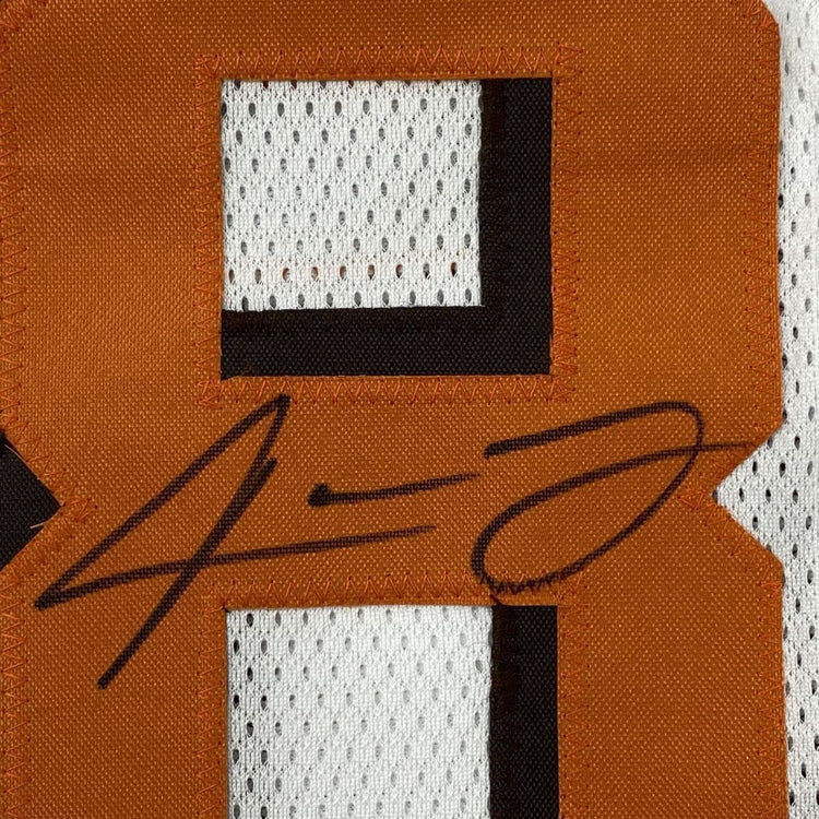 Framed Autographed/Signed Odell Beckham Jr. & Jarvis Landry 33x42 Cleveland White Football Jersey JSA COA