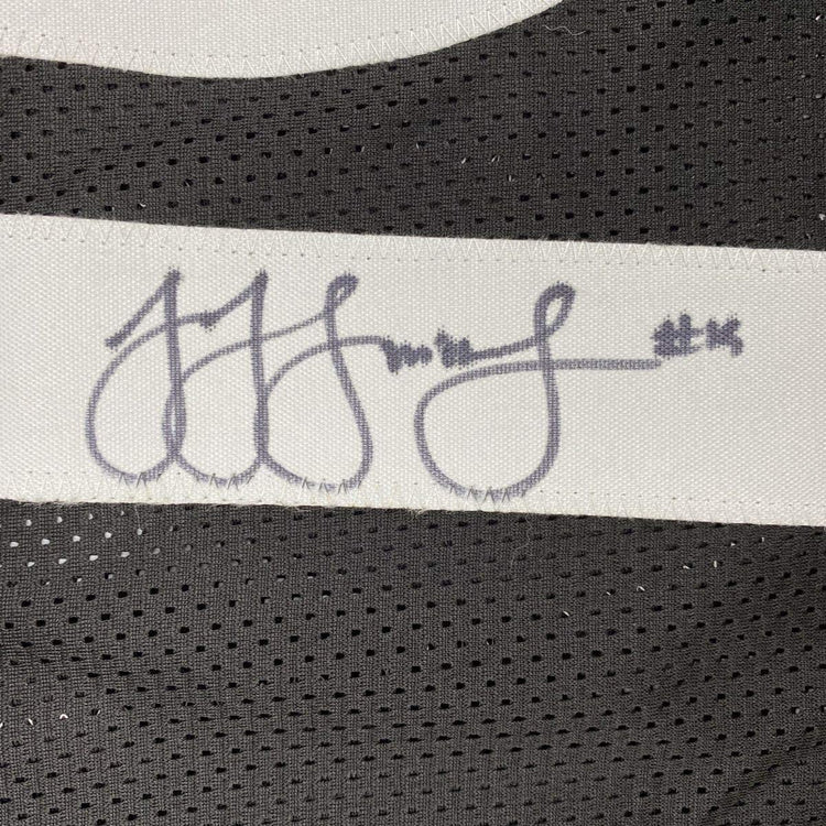 Framed Autographed/Signed JuJu Smith-Schuster 33x42 Pittsburgh Black Football Jersey Beckett BAS COA