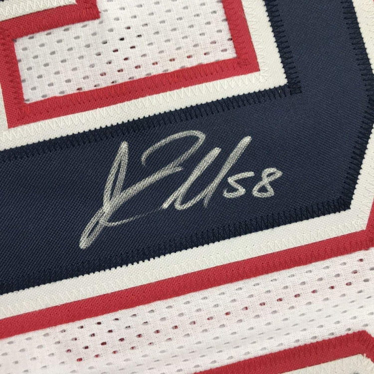 Framed Autographed/Signed Jamie Collins 33x42 New England White Football Jersey JSA COA