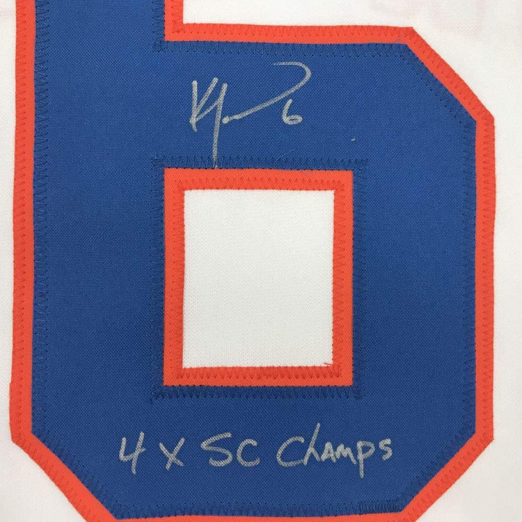Framed Autographed/Signed Ken Morrow 4x SC Champs 33x42 New York White Hockey Jersey JSA COA