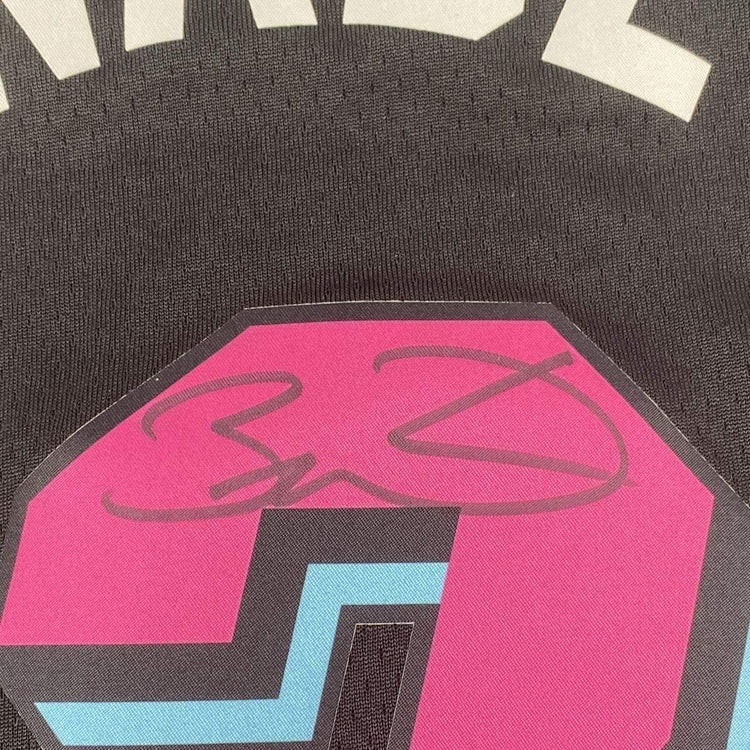 Framed Autographed/Signed Dwyane Wade 33x42 Miami Heat Black Vice City Basketball Jersey Fanatics COA