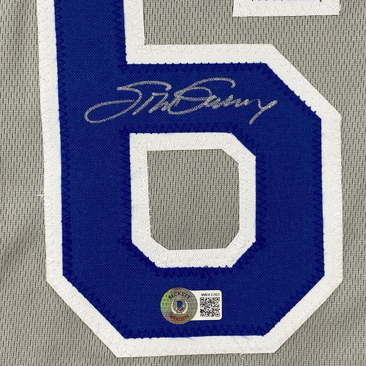Autographed/Signed Steve Garvey Los Angeles LA Grey Baseball Jersey Beckett BAS COA