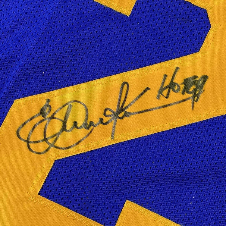 Framed Autographed/Signed Eric Dickerson 33x42 HOF 99 Los Angeles LA Blue Football Jersey Beckett BAS COA