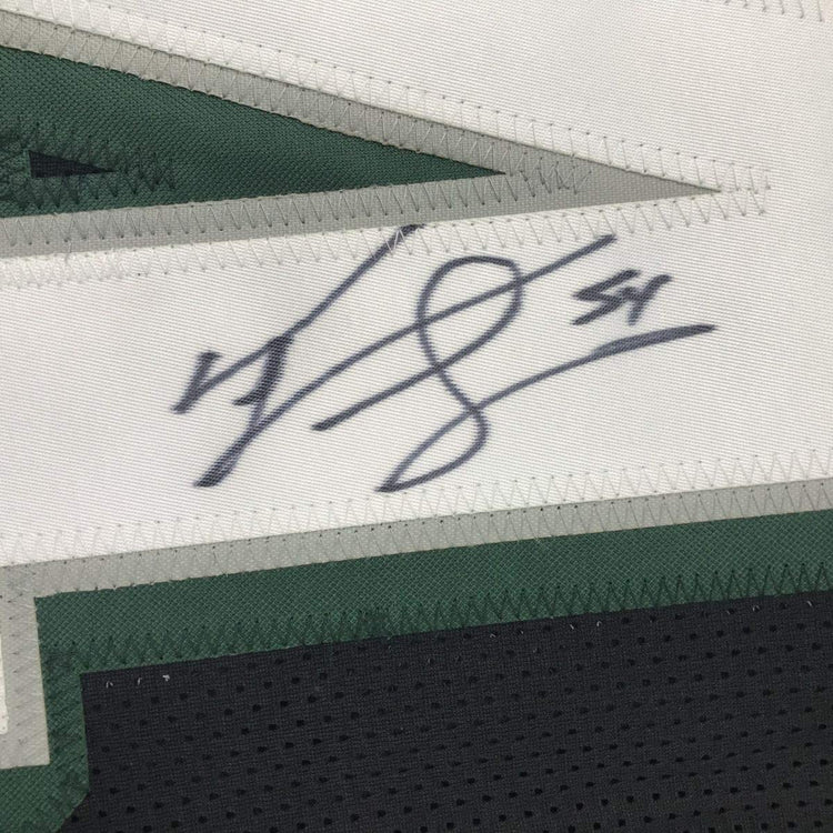 Framed Autographed/Signed Jeremiah Trotter 33x42 Philadelphia Black Football Jersey JSA COA