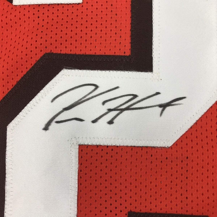 Framed Autographed/Signed Kareem Hunt 33x42 Cleveland Orange Football Jersey JSA COA