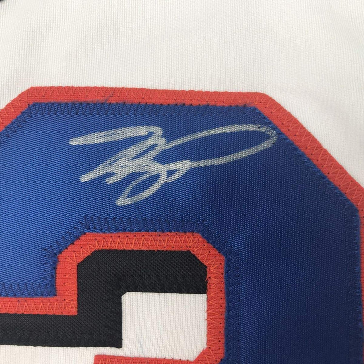 Framed Autographed/Signed Mike Piazza 33x42 New York NY White Baseball Jersey Beckett BAS COA
