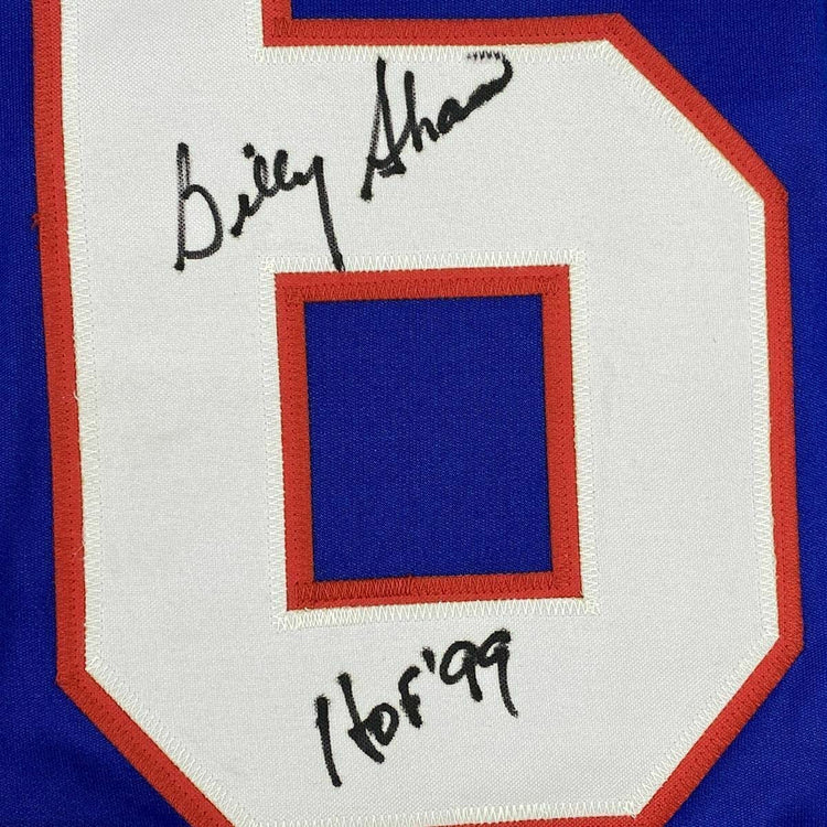 Framed Autographed/Signed Billy Shaw HOF 99 33x42 Buffalo Blue Football Jersey Beckett BAS COA
