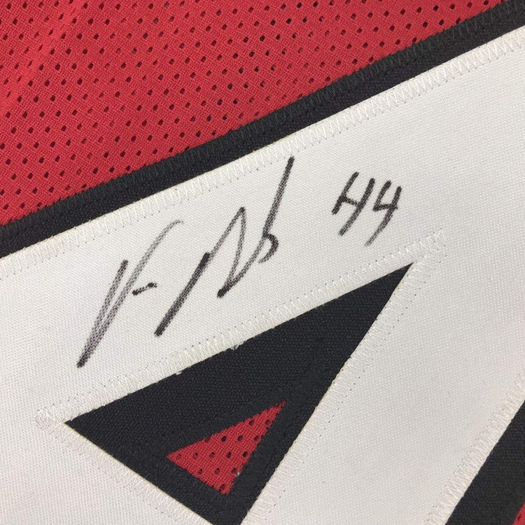 Framed Autographed/Signed Vic Beasley Jr. 33x42 Atlanta Red Football Jersey JSA COA