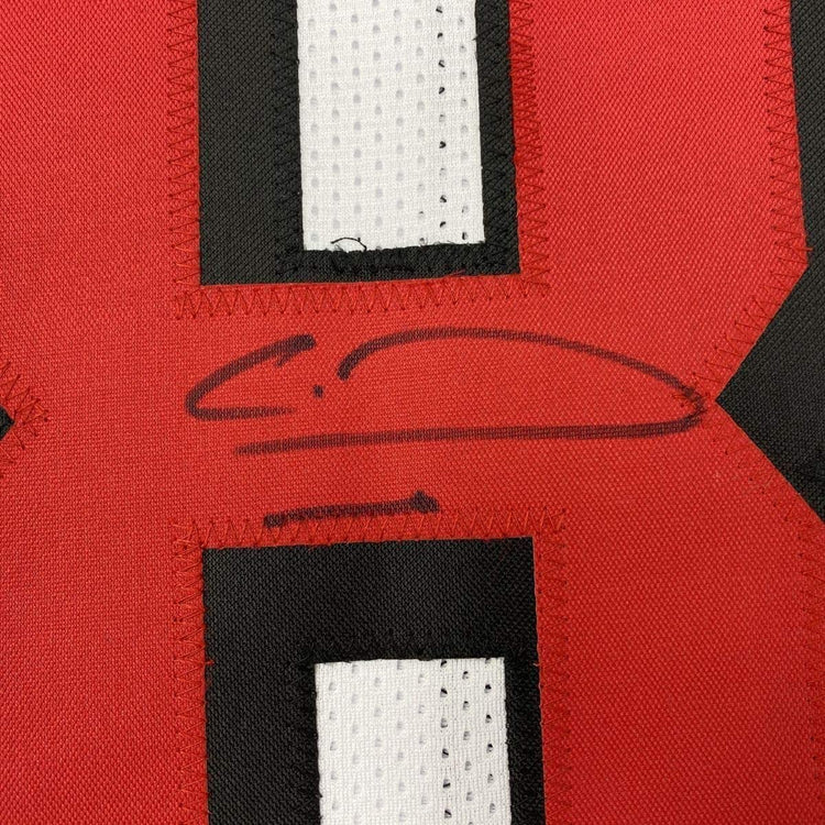 Framed Autographed/Signed Calvin Ridley 33x42 Atlanta White Football Jersey Beckett BAS COA