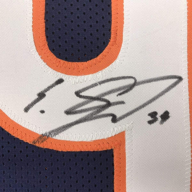 Framed Autographed/Signed Eddie Jackson 33x42 Chicago Blue Football Jersey JSA COA