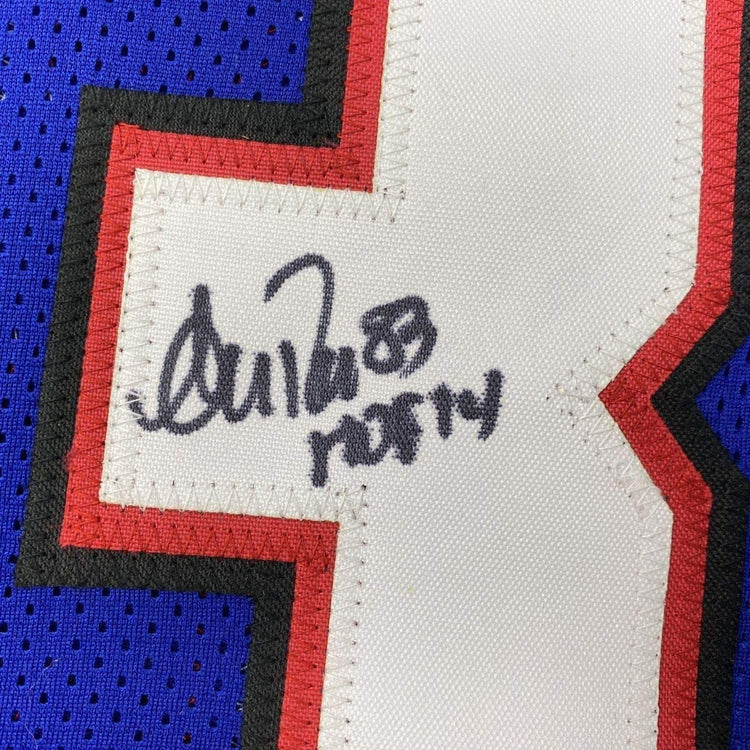 Framed Autographed/Signed Andre Reed HOF 14 33x42 Buffalo Blue Football Jersey JSA COA