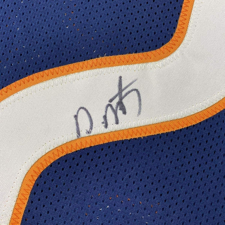 Framed Autographed/Signed David Montgomery 33x42 Chicago Blue Football Jersey JSA COA