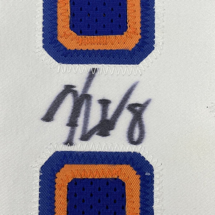 Framed Autographed/Signed Kemba Walker 33x42 New York Blue Basketball Jersey JSA COA