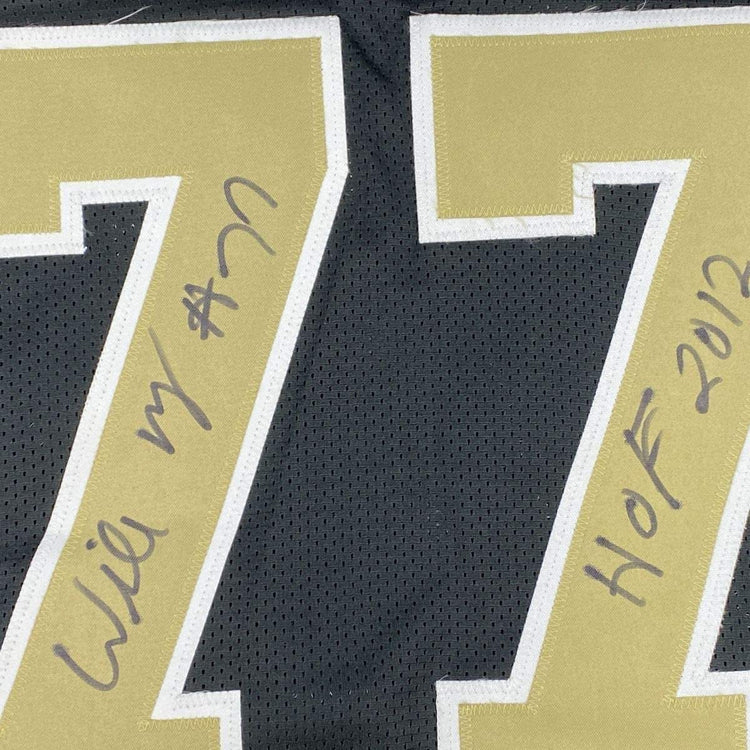 Framed Autographed/Signed Willie Roaf 33x42 New Orleans Black Football Jersey JSA COA