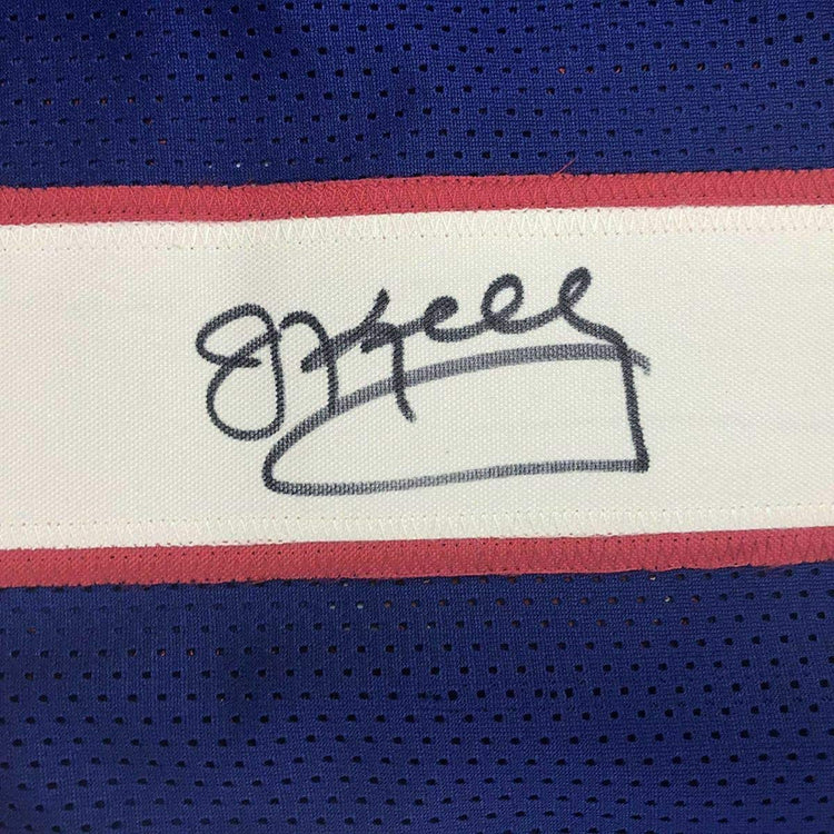 Autographed/Signed Jim Kelly Buffalo Blue Stat Football Jersey JSA COA