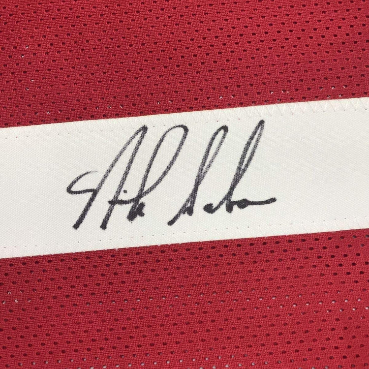 Framed Autographed/Signed Nick Saban 33x42 Alabama Red College Football Jersey Beckett BAS COA