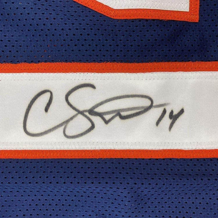 Framed Autographed/Signed Courtland Sutton 33x42 Denver Blue Football Jersey PSA/DNA COA