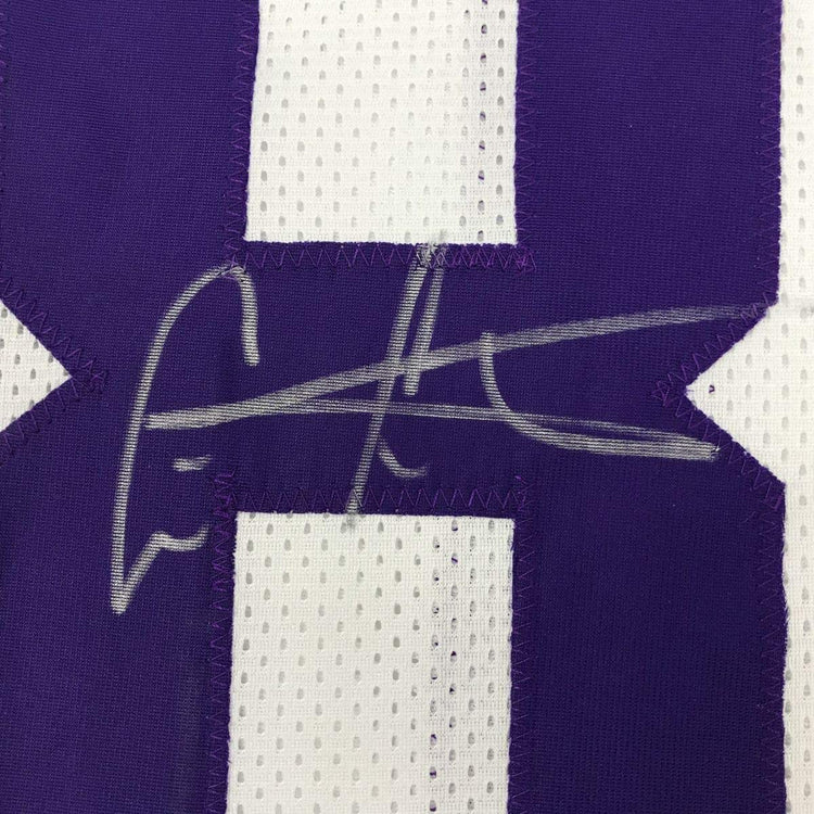 Framed Autographed/Signed Cris Carter 33x42 Minnesota White Football Jersey JSA COA