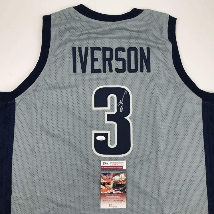 Autographed/Signed Allen Iverson Georgetown Grey College Basketball Jersey JSA COA
