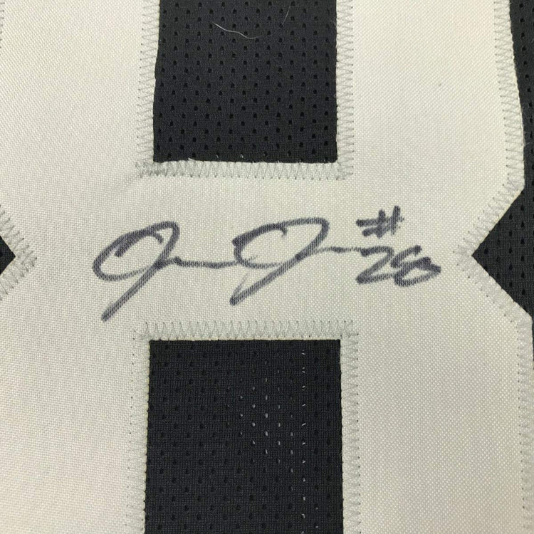 Framed Autographed/Signed Josh Jacobs Viva 33x42 Las Vegas Oakland Black Football Jersey Beckett BAS COA