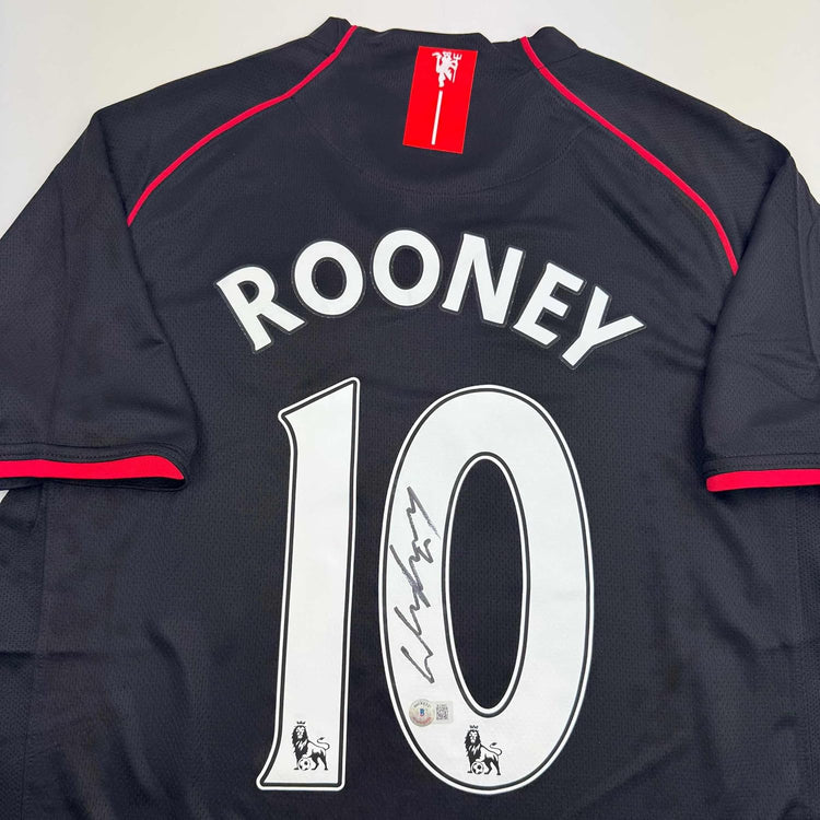 Framed Autographed/Signed Wayne Rooney 35x39 Manchester United Black 2008 Soccer Jersey Beckett BAS COA