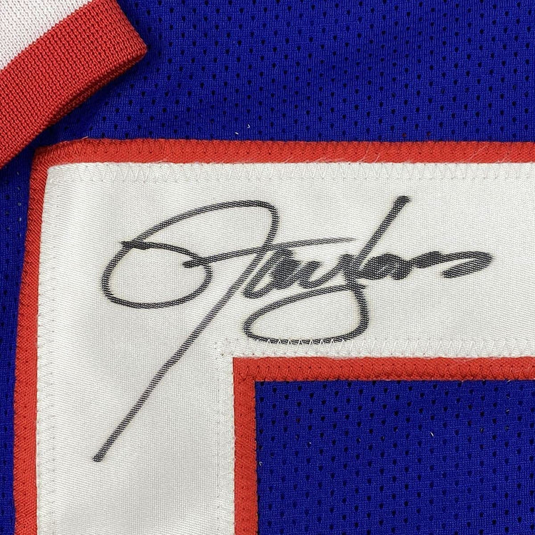 Framed Autographed/Signed Lawrence Taylor 33x42 New York Split Football Jersey Beckett BAS COA