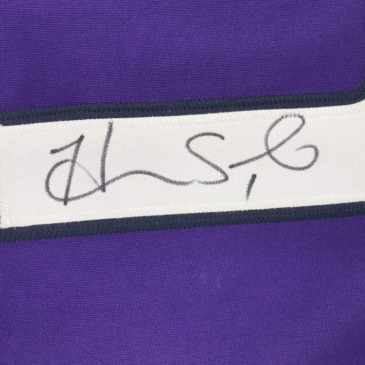 Framed Autographed/Signed Hope Solo 33x42 Purple Long Sleeve Soccer Team USA World Cup Jersey JSA COA