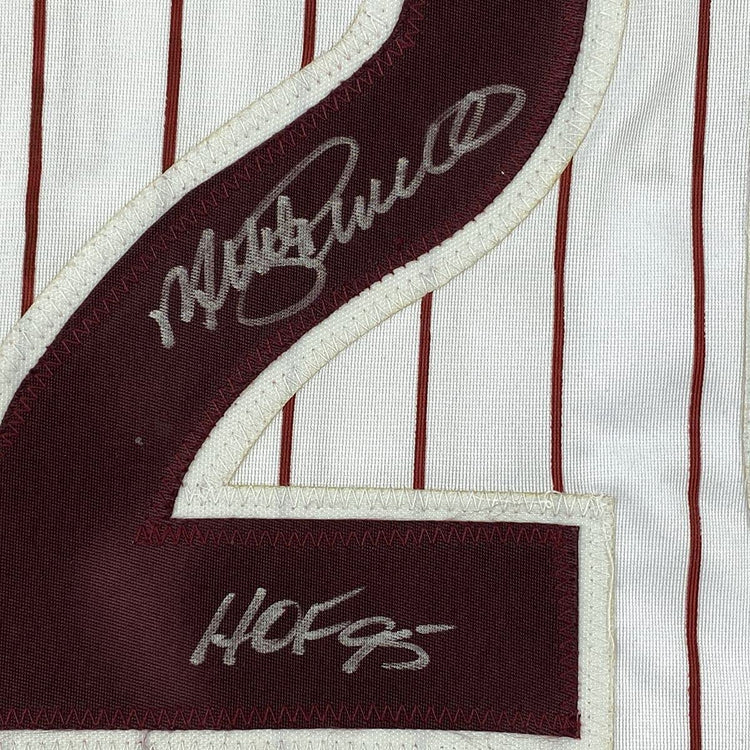 Framed Autographed/Signed Mike Schmidt HOF 95 33x42 Philadelphia Pinstripe Baseball Jersey JSA COA