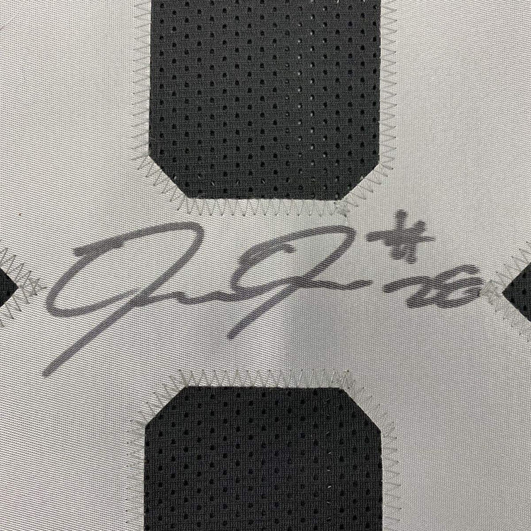 Framed Autographed/Signed Josh Jacobs 33x42 Las Vegas Oakland Black Football Jersey Beckett BAS COA