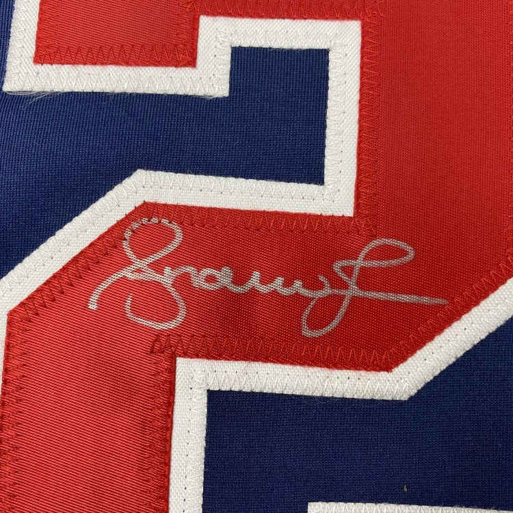 Framed Autographed/Signed Andruw Jones 33x42 Atlanta Blue Baseball Jersey JSA COA