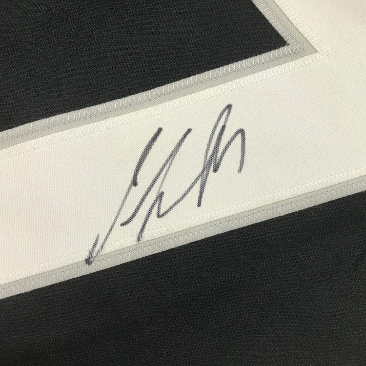 Framed Autographed/Signed Jeff Carter 33x42 Los Angeles LA Black Hockey Jersey Beckett BAS COA