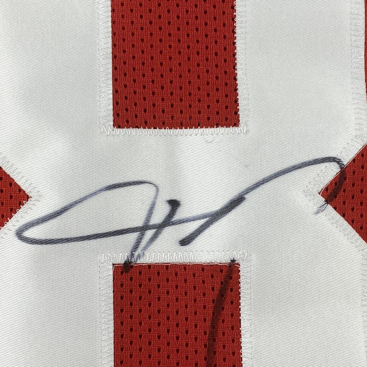 Autographed/Signed Vernon Davis San Francisco Red Football Jersey Beckett BAS COA