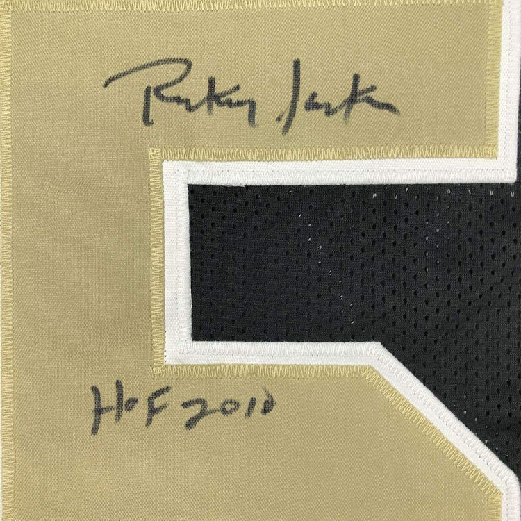 Framed Autographed/Signed Rickey Jackson HOF 2010 33x42 New Orleans Black Football Jersey Beckett BAS COA