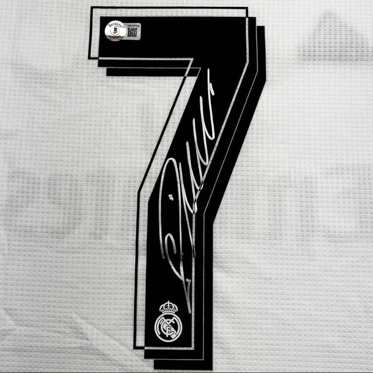 Framed Autographed/Signed Cristiano Ronaldo 35x39 Real Madrid White Soccer Jersey Beckett BAS COA