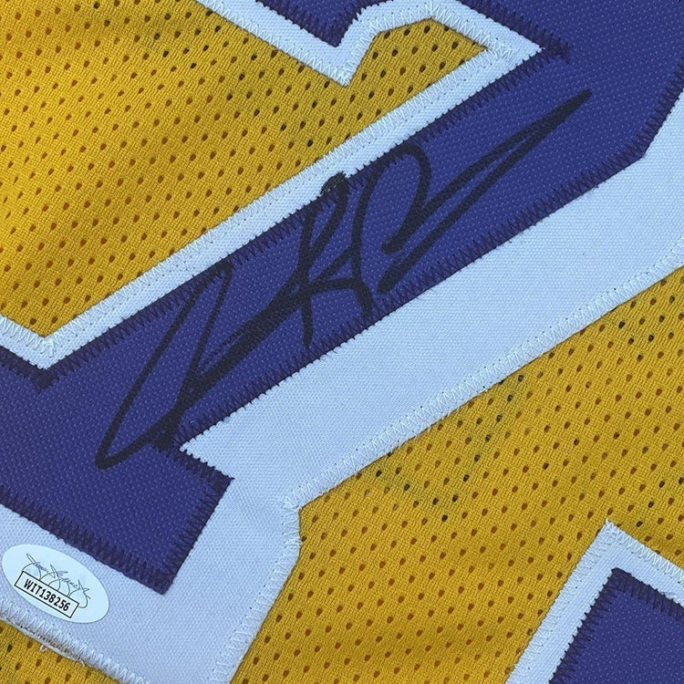 Framed Autographed/Signed Dennis Rodman 33x42 Los Angeles LA Yellow Basketball Jersey JSA COA #2