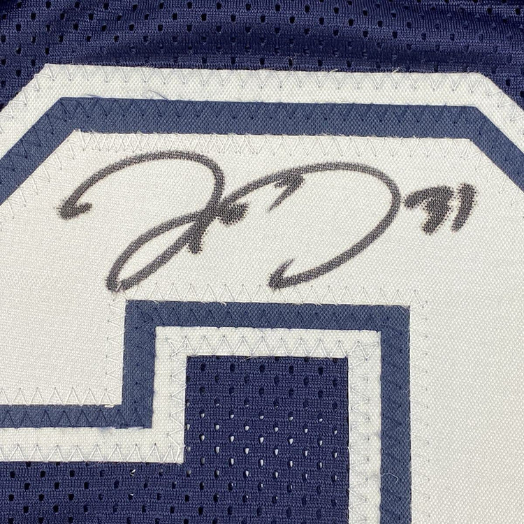 Framed Autographed/Signed Trevon Diggs 33x42 Dallas Dark Blue Football Jersey JSA COA